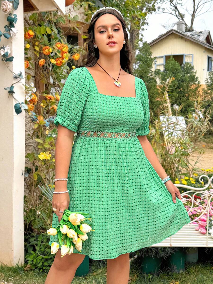 Dreamara Plus Size Square Neck Bell Sleeve Dress