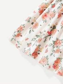 Cozy Pixies Baby Girl Floral Print Square Neckline Dress With Ruffle Trim And Waist Belt - Apricot - View 4