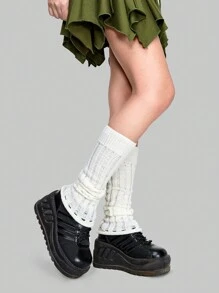 ROMWE Kawaii 1pair Japanese Style Girl's Over The Knee Leg Warmers - White - View 1