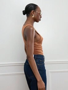 MISSGUIDED Button Through Tank - Brown - View 3