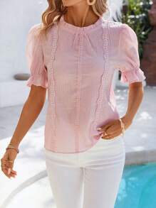 Breezaya Women's Puff Sleeve Textured Shirt - Pink - View 5