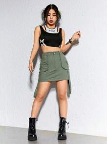 ROMWE Grunge Punk Women'S Pocketed Cargo Style Skirt