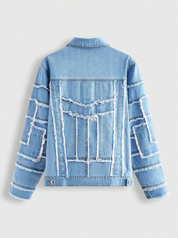 Men's Loose Fit Denim Jacket With Raw Hem
