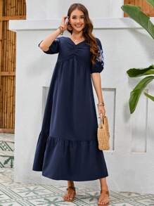 Seusyu 女裝獨特設計花卉刺繡百褶裙裝