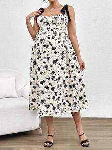 SHEIN Maternity Casual Printed Mid-Length Dress With Straps
