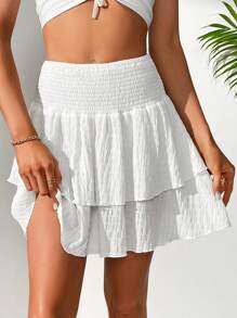 SHEIN Tall Double Layered Ruffled A-Line Skirt - White - View 1