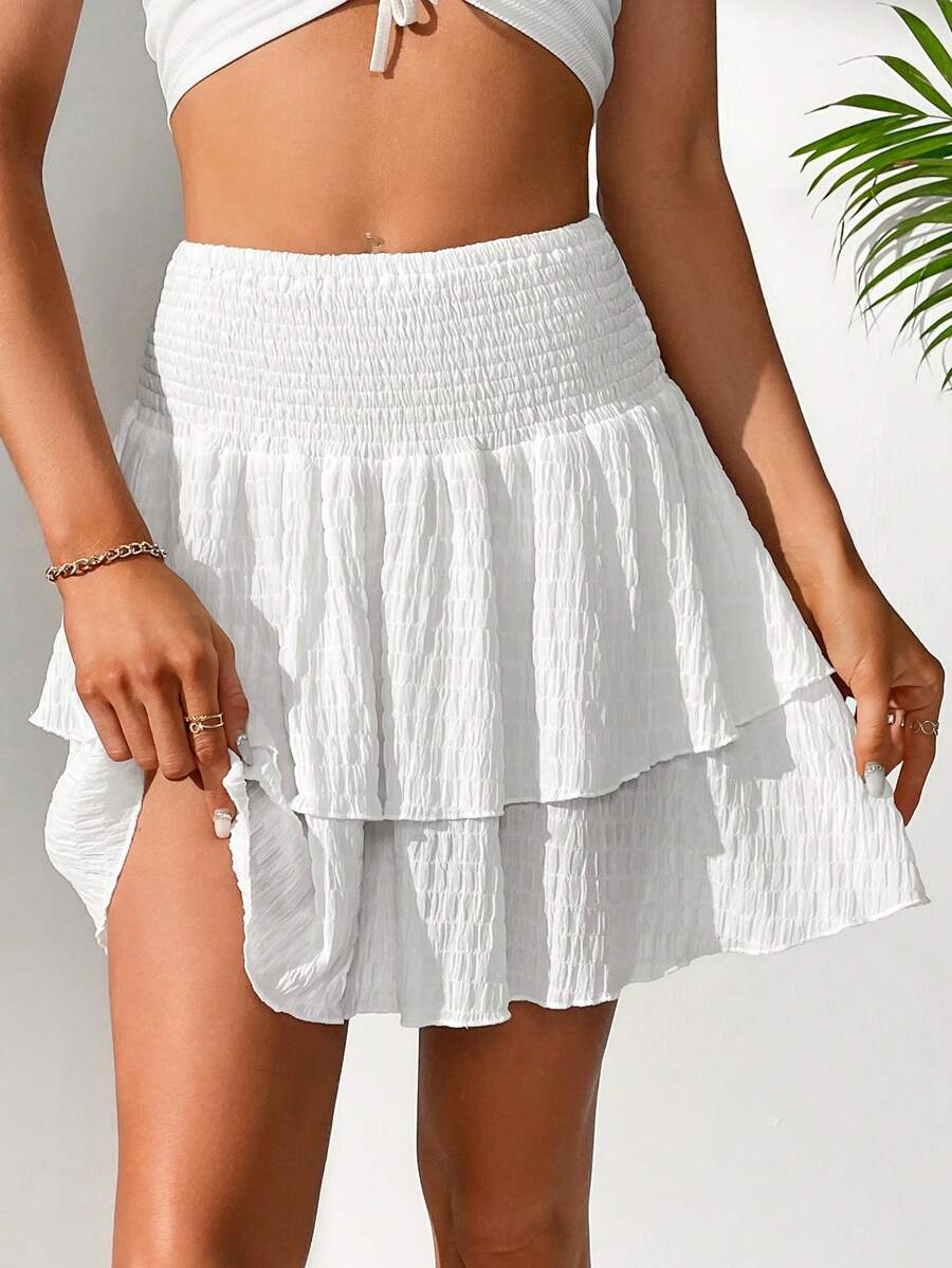 SHEIN Tall Double Layered Ruffled A-Line Skirt - White - View 1