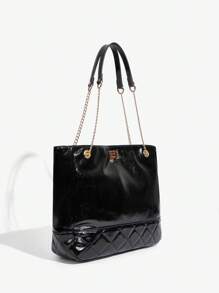 SHEIN Bolso tote de mujer, Bolso de trabajo, Gran capacidad, Bolso acolchado, Bolso negro, Bolso tote - Negro - Ver 6
