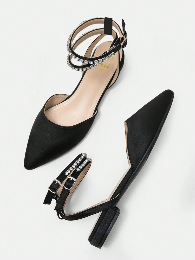 Ladies' Comfortable Pointed Toe Flat Shoes With Rhinestone Strap