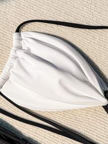 Swim SXY Women's Contrast Color Halter Strap Bikini Set Summer Beach - Black and White - View 3