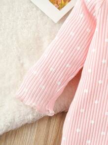 SHEIN 3入組嬰兒女裝白色波點印花加蕾絲剪裁領口的連身衣,家居服飾 - 彩色 - 查看 4