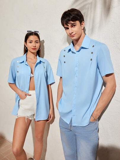 Manfinity VCAY 男士編織休閒短袖襯衫