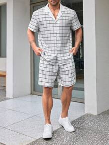 Manfinity Homme Men's Plus Size Plaid Short Sleeve Shirt Suit - Multicolor - View 4