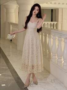 DAZY Váy dây thêu cho nữ, váy dạ hội, váy suông, váy trang trọng cho nữ - trắng - Xem 4