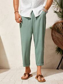 Manfinity VCAY 男裝編織錐形修身休閒褲 - 綠色 - 查看 1