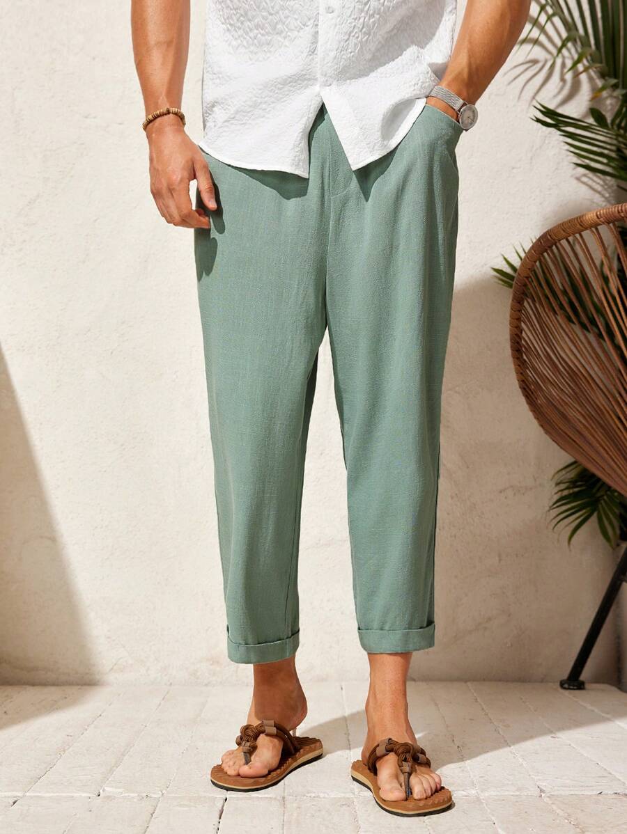 Manfinity VCAY 男裝編織錐形修身休閒褲 - 綠色 - 查看 1