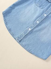 SHEIN Tween Girls' College Style Casual Loose Comfortable Soft Denim Top And Shorts 2pcs/Set - Light Wash - View 4