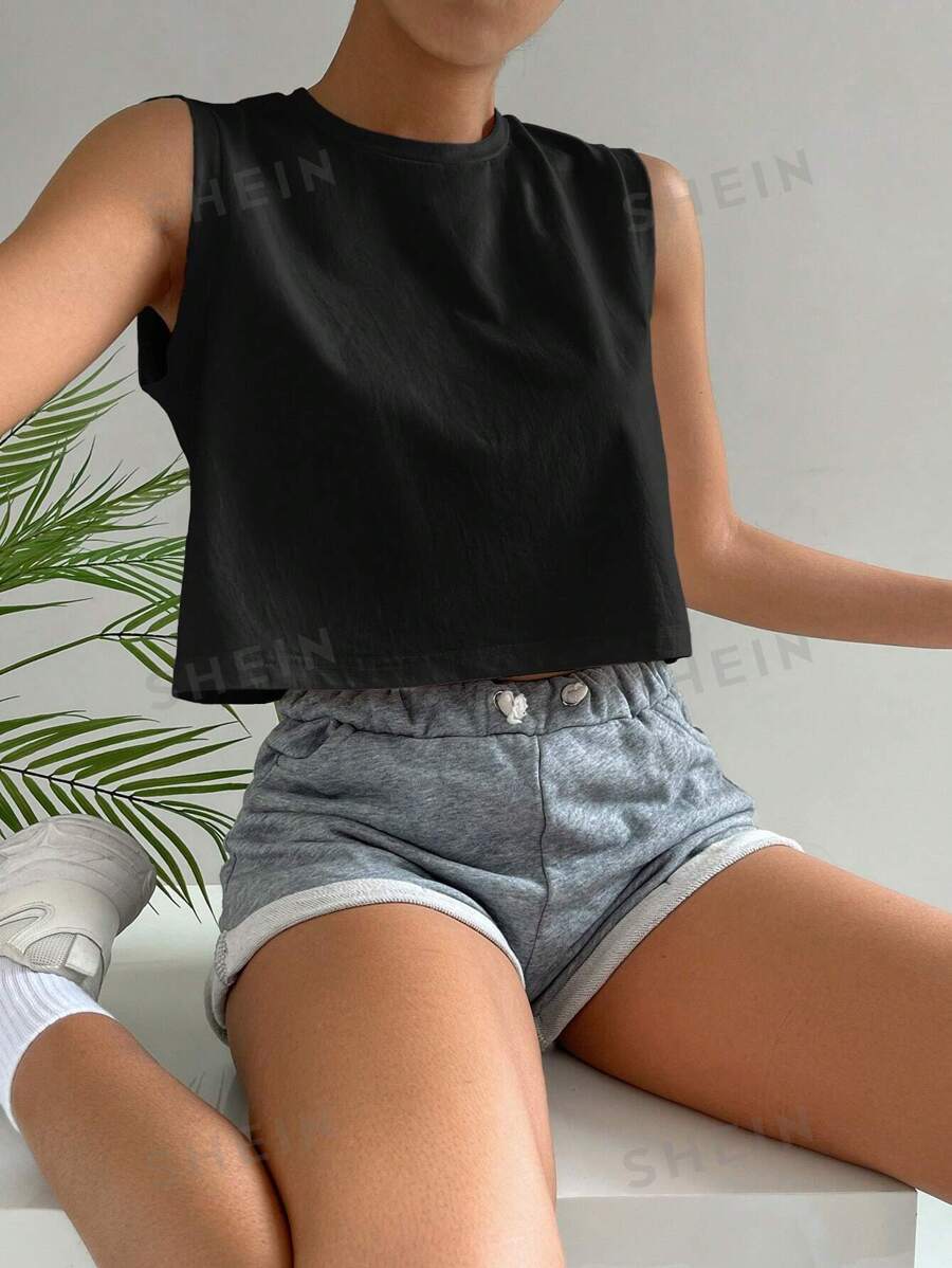 SHEIN Top corto de tirantes anchos y cuello redondo para mujer para uso casual en verano