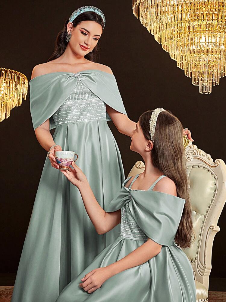 Women's Off Shoulder Rhinestone Embellished Dress,Elegant Evening Party Dress Long Evening Dresses