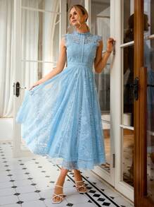 Simplee Women's Elegant Vintage Lace Flared Dress, Party Dress, Wedding Dress, Birthday Dress, Graduation Dress