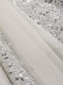 DAZY 返校季女士中长连衣裙，拼接细肩带搭配闪亮鱼尾裙摆，适合生日、新年、夏季派对、返校节、舞会等场合，亮片点缀，优雅迷人，闪耀夺目。 - 銀色 - 查看 5