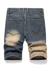 男式休闲洗水做旧牛仔短裤 - 銅色 - 查看 2