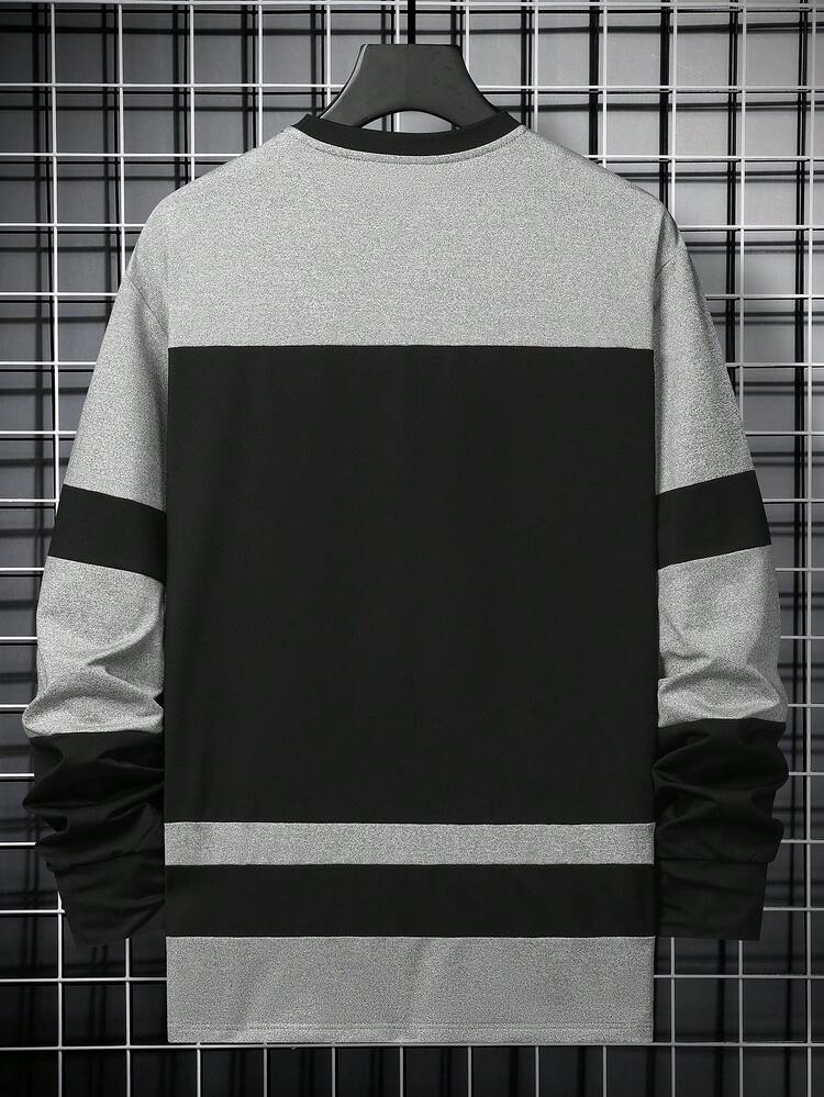 Men's Letter & Tiger Pattern Printed Sporty Long Sleeve T-Shirt Workout Tops