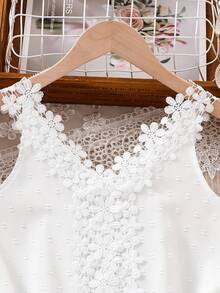 SHEIN Cô gái Ren Cắt tỉa Trang trí Đầm - trắng - Xem 3