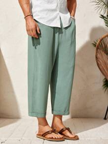 Manfinity VCAY 男裝編織錐形修身休閒褲 - 綠色 - 查看 6