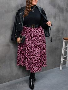 Rometta Plus Size Women's Leopard Print Flowy Skirt - Hot Pink - View 4
