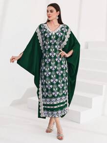Al Najma 女士印花拼接蕾絲邊蝙蝠袖連衣裙 - 彩色 - 查看 5
