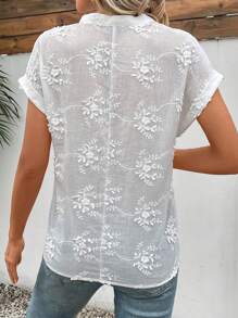 Breezaya 女款蝙蝠袖植物印花短袖襯衫