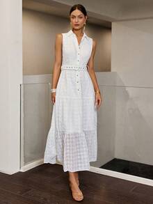 Sollinarry 女士夏季休闲度假刺绣无袖单排扣长裙，音乐节，可爱