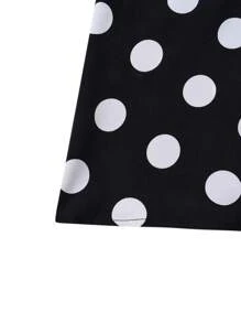 Rometta 加大圆点扇贝边饰系带连衣裙长款女装 - 黑與白 - 查看 5