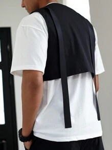 Claim Dot 1 件男士推扣带纯色装饰短款工装背心夹克，适合丈夫，秋季