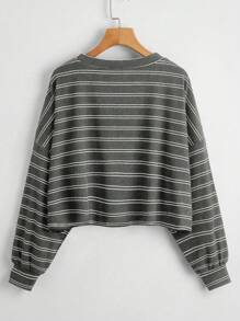 Flirla 大碼條紋圖案落肩T恤 - 灰色 - 查看 2