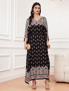 Al Najma Women's V-Neck Batwing Sleeve Kaftan - Multicolor - View 4