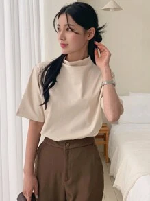 DAZY 女士褶皺短袖t卹 - 杏色 - 查看 4