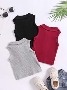 3pcs/Set Baby Girl Variegated Knitted V-Neck Casual Tank Tops - Multicolor - View 2