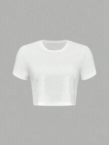 SHEIN Unity Của phụ nữ Màu thuần Vòng cổ Ngắn tay Áo thun - Nhiều màu - Xem 11