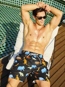 Surfspeed Men's Cartoon Animal Printed Beach Shorts - Black - View 8