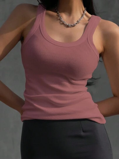 DAZY Women's Solid Color Round Neck Sleeveless Tank Top For Summer