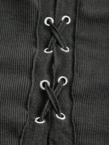 SHEIN Essnce Top De Tanque Frontal De Punto De Costilla Sólida Con Cordones - Negro - Ver 5