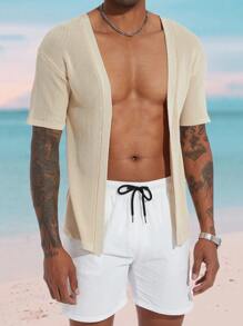 Manfinity Homme Men's Open Front Short Sleeve Cardigan - Apricot - View 4