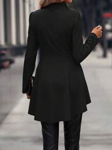 SHEIN Clasi Solid Zip Up High Low Hem Coat - Black - View 2