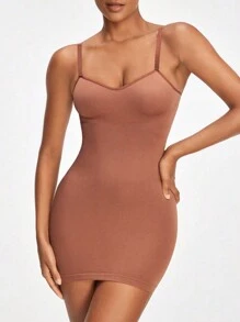 SHAPORA Quý cô Màu thuần Không tay Váy bodycon - Rỉ Nâu - Xem 1