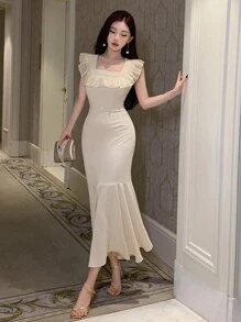 DAZY Women's Ruffle Decorated Mermaid Dress Prom Dress Sundress Elegant Women Dresses - White - View 5