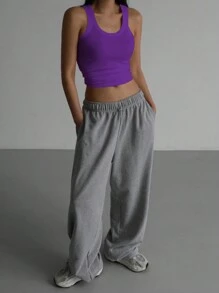 DAZY Camiseta De Tirantes De Cuello Redondo De Color Sólido Para Mujer
