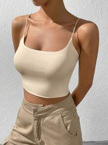 SHEIN EZwear Ladies' Solid Color Basic Camisole Tank Top - Apricot - View 4