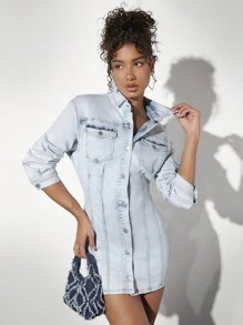 SHEIN BAE Vestido Vaquero De Mujer Con Botones Delanteros